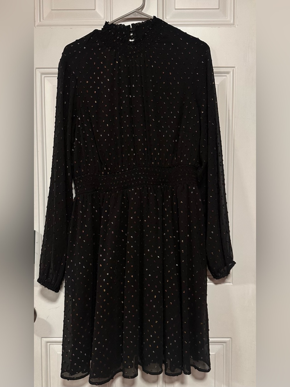 Torrid Black Long-Sleeve Smocked-Waist Mini Dress with Metallic Dots